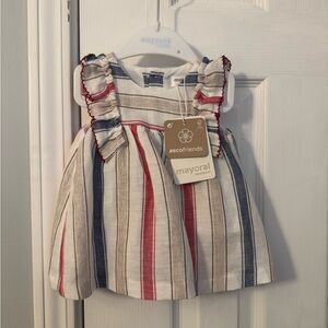 Mayoral Striped Dress with Ruffle Sleeves